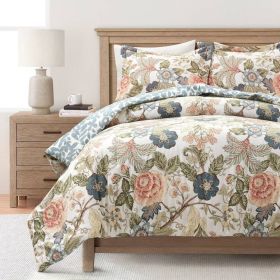 Floral Country Cottage Blue Green Coral Beige Comforter Set (size: King/Ca King)