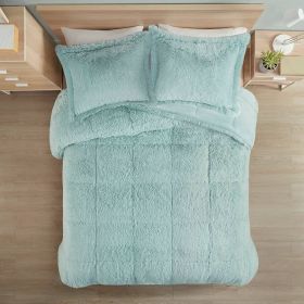 Soft Sherpa Faux Fur 3-Piece Comforter Set in Light Teal Blue (size: King/Ca King)
