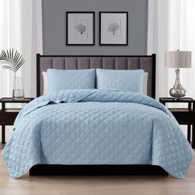 Light Blue Microfiber Reversible Diamond Quilt Set (size: King/Ca King)