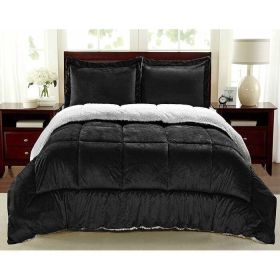 Ultra Soft Sherpa Wrinkle Resistant Comforter Set in Black (size: King)