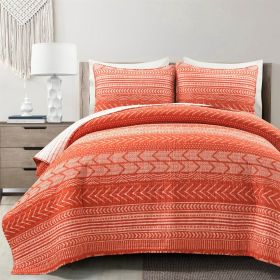 Scandinavian Chevron Orange White Stripe Reversible Cotton Quilt Set (size: King)