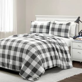 Plaid Soft Faux Fur Comforter Set in Black White Grey (size: King)