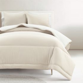 Soft Lightweight Reversible Quilted Comforter Set in White/Beige (size: King/Ca King)
