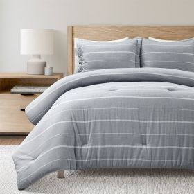 Blue Grey Off-White Stripe 3-Piece Comforter Set (size: King/Ca King)