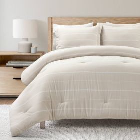 Beige Off-White Stripe Lightweight 3-Piece Comforter Set (size: King/Ca King)