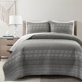 Scandinavian Dark Grey Chevron Stripe Reversible Cotton Quilt Set (size: King)
