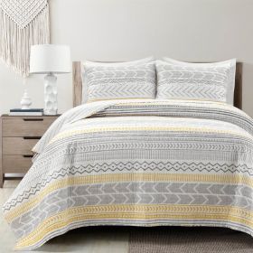 Scandinavian Grey/Yellow/White Chevron Stripe Reversible Cotton Quilt Set (size: King)