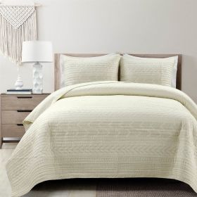 Scandinavian Chevron Ivory Reversible Cotton Quilt Set (size: King)