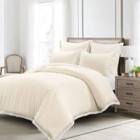 French Country Ivory 5-Piece Lightweight Comforter Set with Lace Trim (size: King)