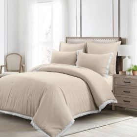 French Country Beige Tan 5-Piece Lightweight Comforter Set with Lace Trim (size: King)
