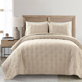 Lightweight Beige Textured Cotton 3 Piece Quilt Set (size: King/Ca King)