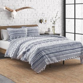 Quilt, 3 Piece Scandinavian Blue White Reversible Cotton Set (size: King)