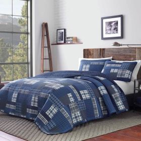 100-Percent Cotton Reversible 3 Piece Blue Patchwork Quilt Set (size: King)