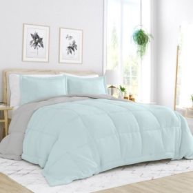 Microfiber Reversible Comforter Set Aqua Blue and Grey (size: King/Ca King)