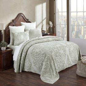 Bedspread Set, 100-Percent Cotton Chenille 3-Piece Coverlet in Sage (size: King)