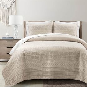 Scandinavian Chevron Beige Tan White Reversible Cotton Quilt Set (size: King)