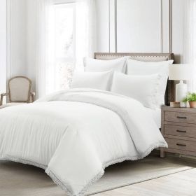 White 5-Piece Lightweight Polyester Comforter Set with Lace Trim (size: King)
