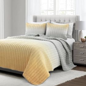 Yellow Orange Grey Lightweight Crinkle Fabric 3 Piece Quilt Set (size: King)