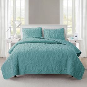 Coastal Beach Starfish Seashell Seahorse Aqua Blue Teal 3-Piece Quilt Set (size: King)