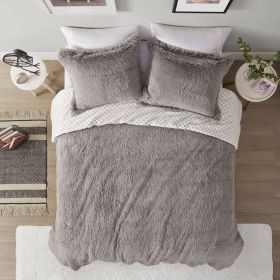 Grey Reversible Soft Sherpa Faux Fur 3-Piece Comforter Set (size: King/Ca King)