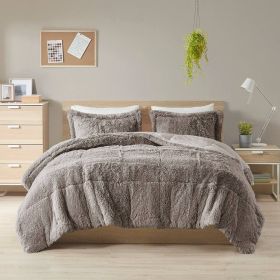 Grey Soft Sherpa Faux Fur 3-Piece Comforter Set with Pillow Shams (size: King/Ca King)