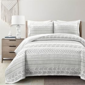 Scandinavian Chevron Grey White Reversible Cotton Quilt Set (size: King)
