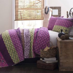 Vibrant Purple Yellow Boho Floral Reversible Lightweight Quilt Set (size: King)