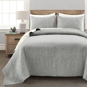 3-Piece Reversible Cotton Yarn Woven Coverlet Set in Grey Cream (size: King)