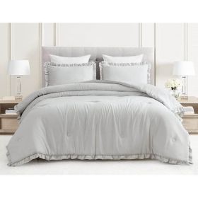 Grey Ruffled Edge Microfiber Comforter Set (size: King)
