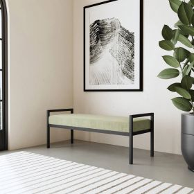 Bed Bench, Modern Industrial with Black Metal Frame and  Velvet Cushion (Color: Green)
