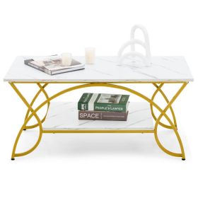 Coffee Table, Modern  2 Tier with  Metal Curved Legs (Option: Gold Finish)