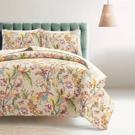 Peacock Birds Floral Lightweight Polyester Quilt Set Tan (size: King)