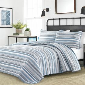 Nautical Anchor Blue White Grey Cotton Reversible Quilt Set (size: King)