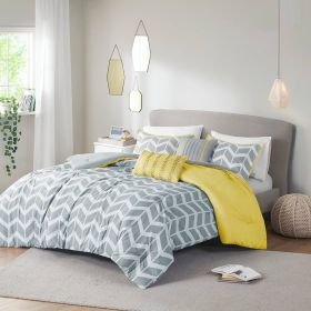 Reversible Comforter Set in Grey White Yellow Chevron Stripe (size: Twin/Twin Xl)