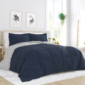 Microfiber Reversible Comforter Set in Navy Blue and Grey (size: King/Ca King)