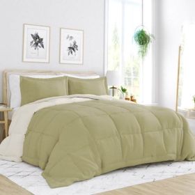 Microfiber Reversible Comforter Set in Sage Green/Cream (size: King/Ca King)