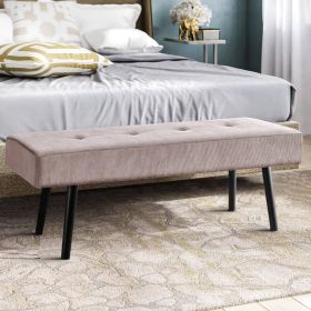 Bench, Mid-Century Corduroy Upholstered for End of Bed with Black Metal Legs (Color: Pink)