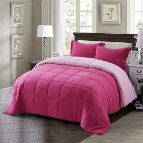 Traditional Microfiber Reversible 3 Piece Comforter Set in Pink (size: King/Ca King)