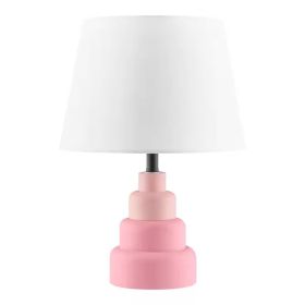 Table Lamp, Small Desk Light with White Fabric Shade for Bedside Nightstand (Color: Pink)