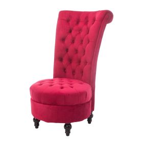 Chair, Tufted High Back Plush Velvet Upholstered Accent Low Profile (Color: Red)