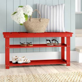 2-Shelf Shoe Rack Storage Bench for Entryway or Closet (Color: Red)