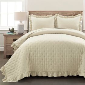 Lightweight Yellow Ruffle Reversible Oversized 3 Piece Quilt Set (size: King)