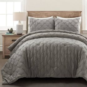 Soft Pleated Grey Cotton 3 Piece Comforter Set (size: King)