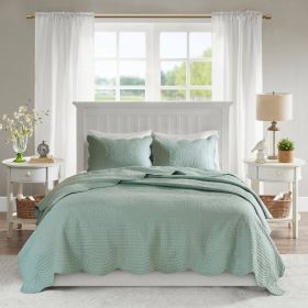 Reversible Scalloped Edges Microfiber Quilt Set in Seafoam (size: King)