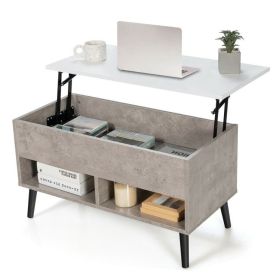 Mid-Century Lift-Top Coffee Table Sofa Laptop Desk White Top Finish (Color: Grey Wood White Top)