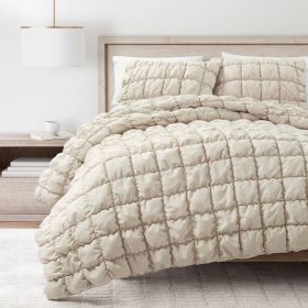 Soft Lightweight Puff Textured 2-Piece Comforter Set in Neutral Tan (size: Full/Queen)