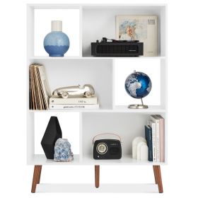 Bookcase Storage Shelving Unit, Mid Century Modern Style, Wood Finish (Color: White)