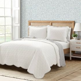 White Grey Scalloped Edge Reversible Thin Light Quilt Set (size: King/Ca King)