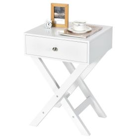 X-Shape 1 Drawer Nightstand End/Side Table Storage (Color: White)