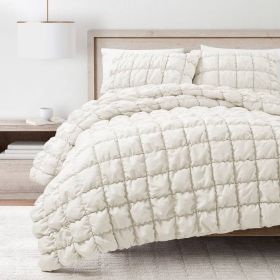 Soft Lightweight Puff Textured 3-Piece Comforter Set in Off White (size: Full/Queen)